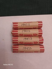 LINCOLN 1947-S Wheat Cents, Average Circulated Roll of 50 Pennies