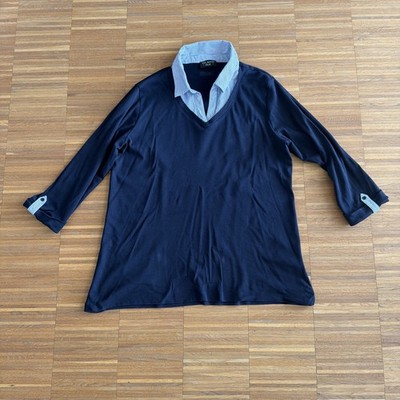 Damen Shirt 3/4 Arm Dunkelblau Mit Hübschem Kragen Gr. 46 Marke Via Appia 