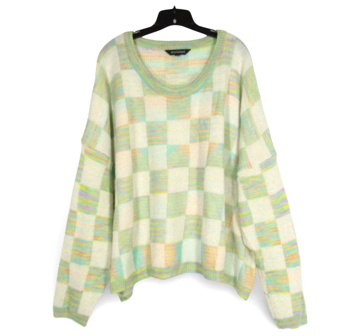 DAVI & DANI Pastel CHECKERED PATTERN Crewneck RELAXED FIT Knit Sweater Sz 3X