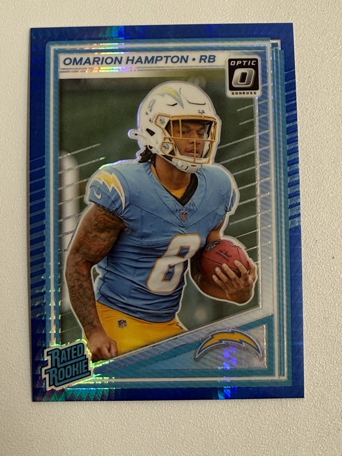 2025 Panini Optic Rated Rookie Blue Hyper Omarion Hampton RC #212 LA Chargers