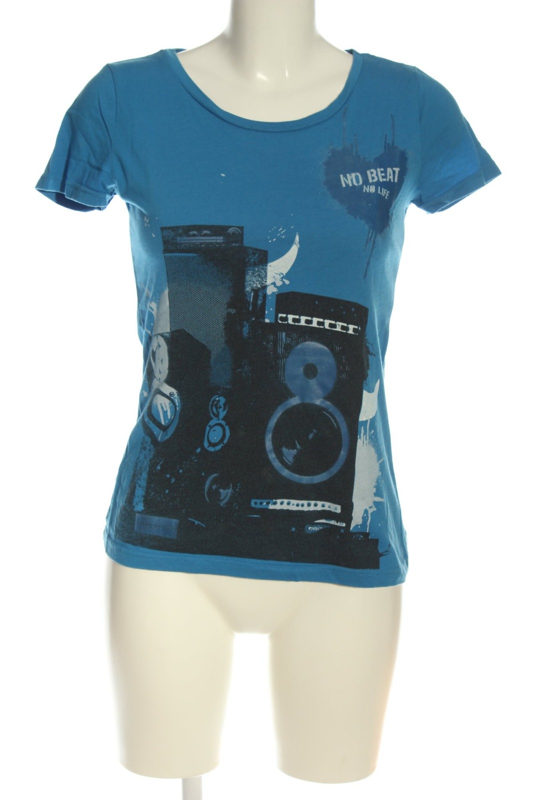 GLORIA JEANS Print-Shirt Damen Shirt Gr. DE 36 blau-schwarz-weiß Casual-Look