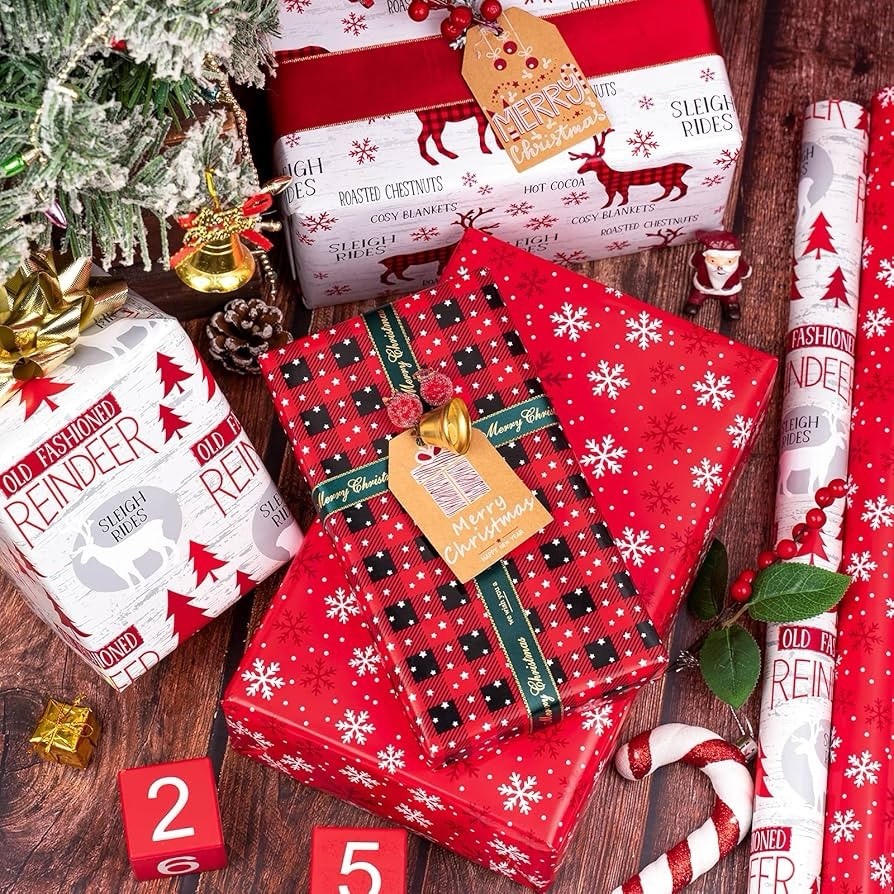 WRAPAHOLIC 30 Inch Christmas Wrapping Paper Roll - Jumbo Roll Rustic Holiday