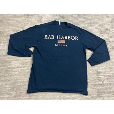 Alstyle T-Shirt Mens Medium Navy Blue Bar Harbor Maine Long Sleeve Graphic Tee