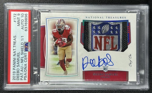 DEEBO SAMUEL PSA 9 2019 NATIONAL TREASURES #172 ROOKIE PATCH AUTO NFL SHIELD 1/1