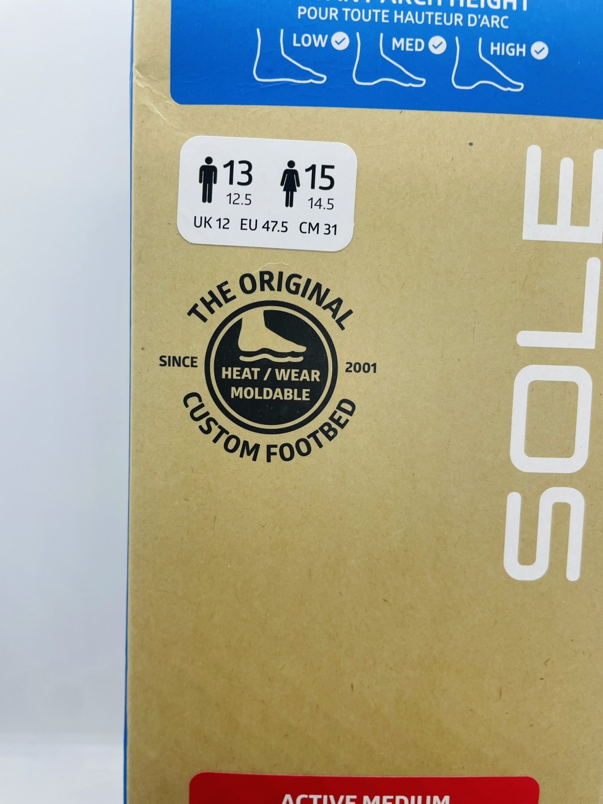 Sole Active Medium Insoles With Met Pad Customizable Orth Mens Sz 13 Women’s 15