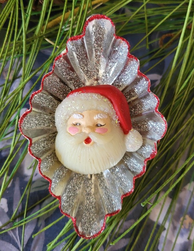 Handmade Glitter Christmas Ornament made from Vintage Tart Tin and Santa Brooch