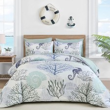 Comforter Set King Size,Coastal Beach Theme Bedding Set, 7 Pieces Ocean Nautical