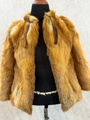 Vintage Real Red Fox Fur Jacket Short Coat Women Size S Soft Thick Fur