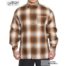 Caltop Old School Flannel Shirt Men L Brown Tan Plaid USA Made Cholo Streetwear