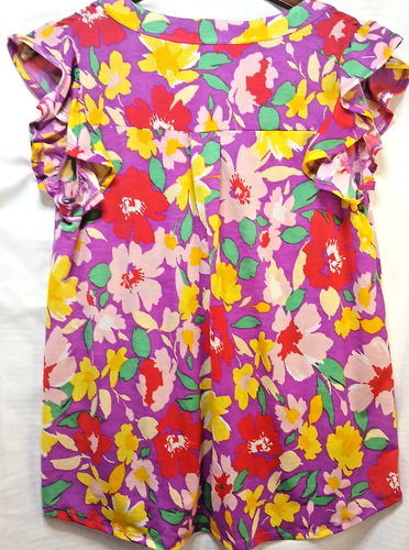 Dear Scarlett Ruffle Sleeve Blouse M Purple Floral Spring Top NWT Bright V-Neck - Picture 2 of 10
