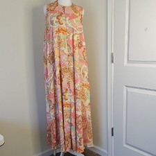 Sleeveless Paisley Maxi Dress in Pink and Orange