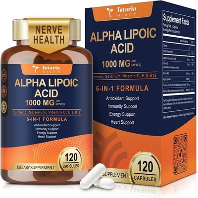 Alpha Lipoic Acid 1000mg (ALA) Per Serving 120 Caps Nerve Health Vitamin B12
