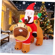 5 FT Christmas Inflatables Santa Clause Riding Pug Dog Outdoor Decorations