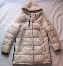 Koolaburra By UGG Women's Puffer Jacket Size S Sherpa Hooded Ivory Cream Long