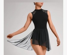 Lyrical Dance Dress Asymmetric High-Low Mesh Skirted Contemporary Dance Costume