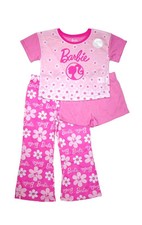 Barbie Girl's Pink Floral Character 3-Piece Pajama Top, Shorts and Pants Set