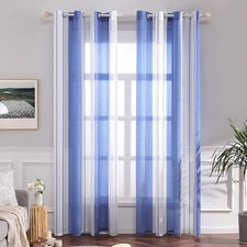 Curtains Striped Sheer with Eyelets, Voile Curtains Living Room Modern Set of 2...