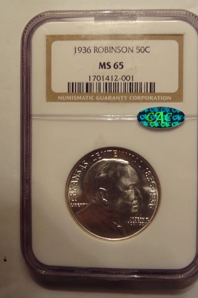 1936 ROBINSON COMMEMORATIVE HALF DOLLAR, NGC MS 65, APPROVED BY CAC. - Image 3 of 3