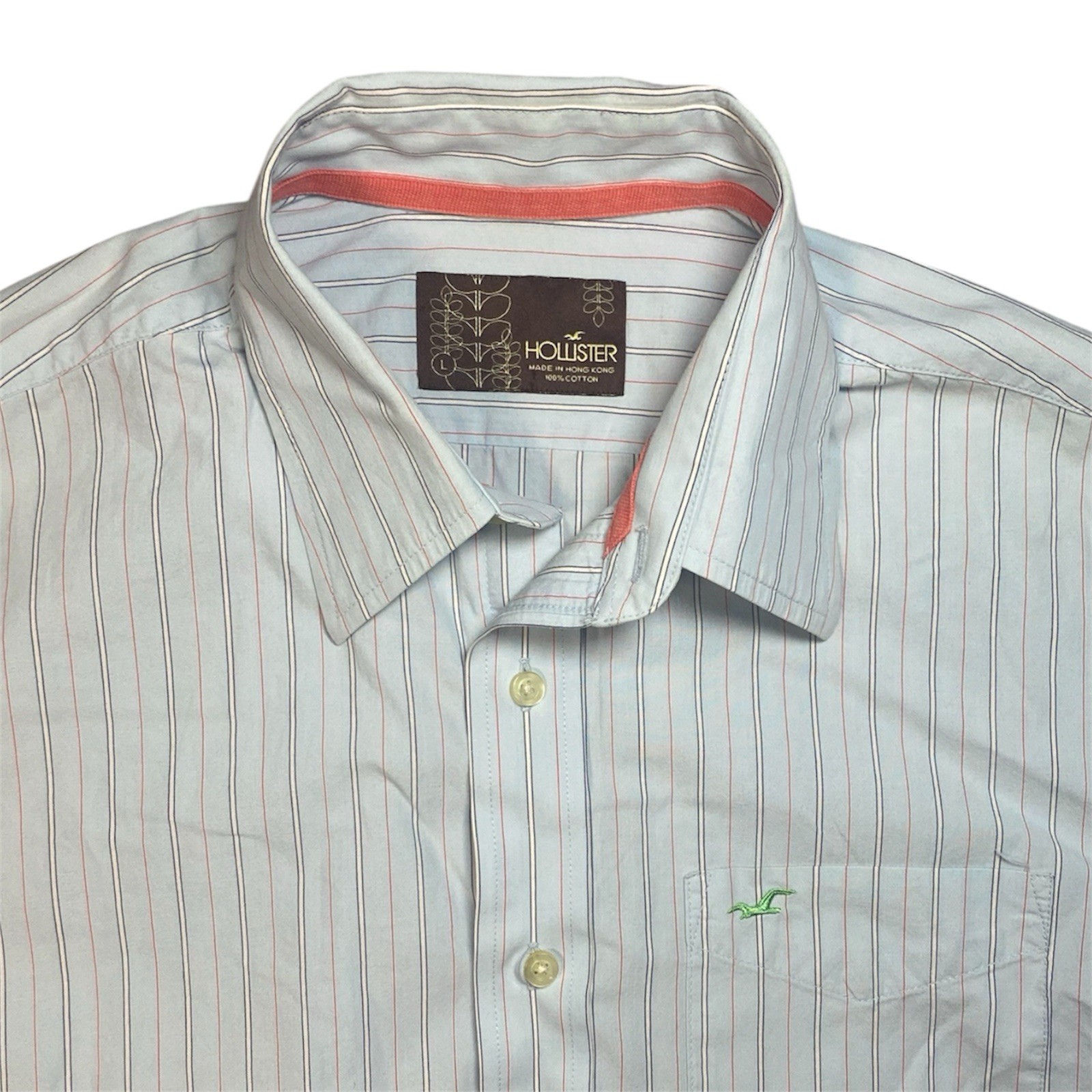 Vtg Hollister California Mens L Blue Striped Button Down Shirt Preppy Surf Y2K