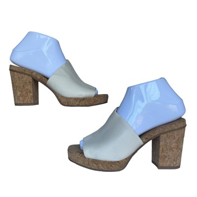 Women's Vince Wyatt-E Flax Leather Open Toe Cork Heel Slip-On Wedge Sandals 6M