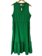 NWT J.Crew Factory Women’s Tie Front Sleeveless Tiered Midi Dress Green Size 14