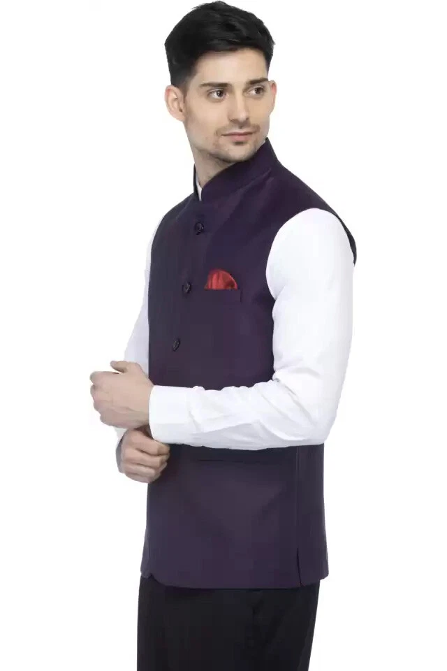 Mens mandarin neck Purple Wedding Casual Waistcoat Vest (Customizaion Available) - Image 3 of 4