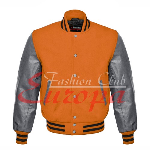 Original American Varsity Letterman College Black Wool/Gray Real Leather Jacket - Picture 11 of 12