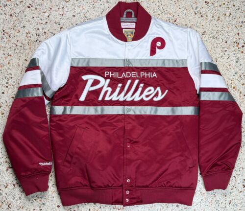 Mitchell & Ness Retro Philadelphia Phillies Satin Bomber Jacket Size Large