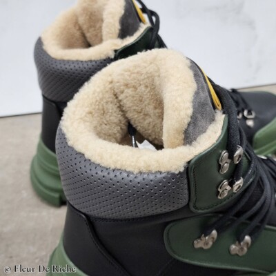 Gucci Flashtrek High Green Black Hiking Shearling Boots sz 5.5G | eBay