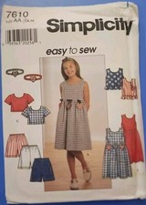 Vtg SIMPLICITY 7610 Wzór szycia Dziewczęca sukienka Top Szorty Opaska na głowę Łatwa do szycia