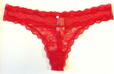 Victorias Secret Dream Angels XL Thong Panties Red Floral Lace Mesh Dots Rosette