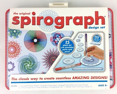 Classic Toy Spirograph Designs Precision Parts Pens 15 Pc Set In A Travel Tin
