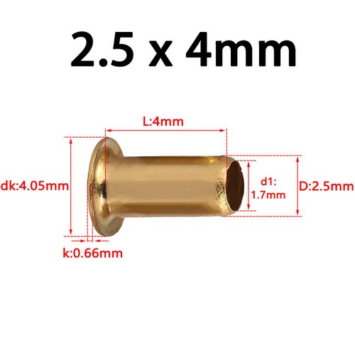 Brass Eyelets Tubular Hollow Rivet Crimped Rivet 0.9mm 1.3mm 2mm 3mm 3.5mm - 6mm - Imagen 46 de 84