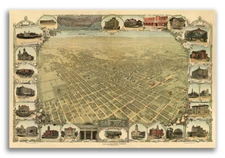 Bird's Eye View 1901 San Jose California Vintage Style City Map - 24x36