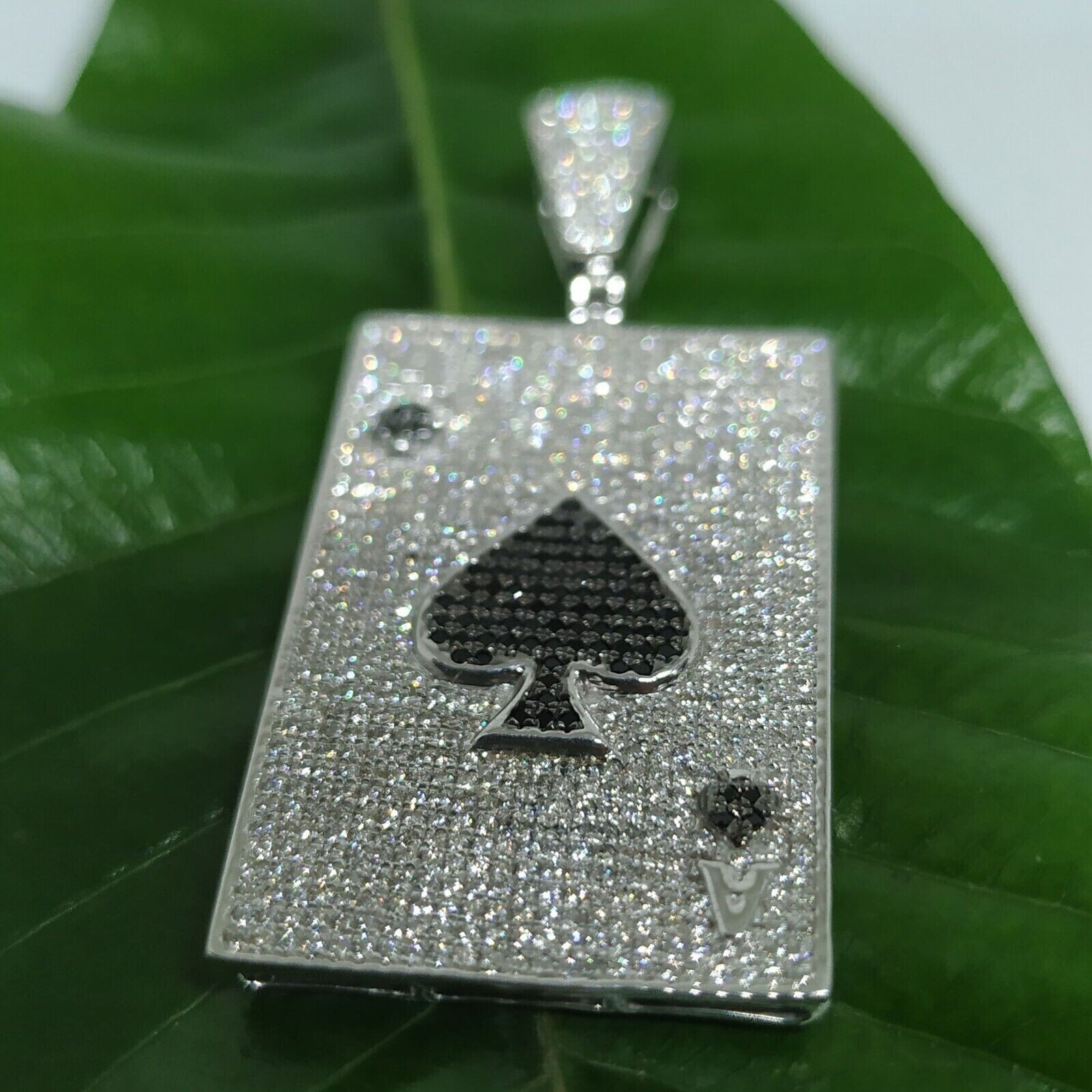 14K White Gold Plated 2Ct Simulated Diamond Ace Spade Charm Pendant 925