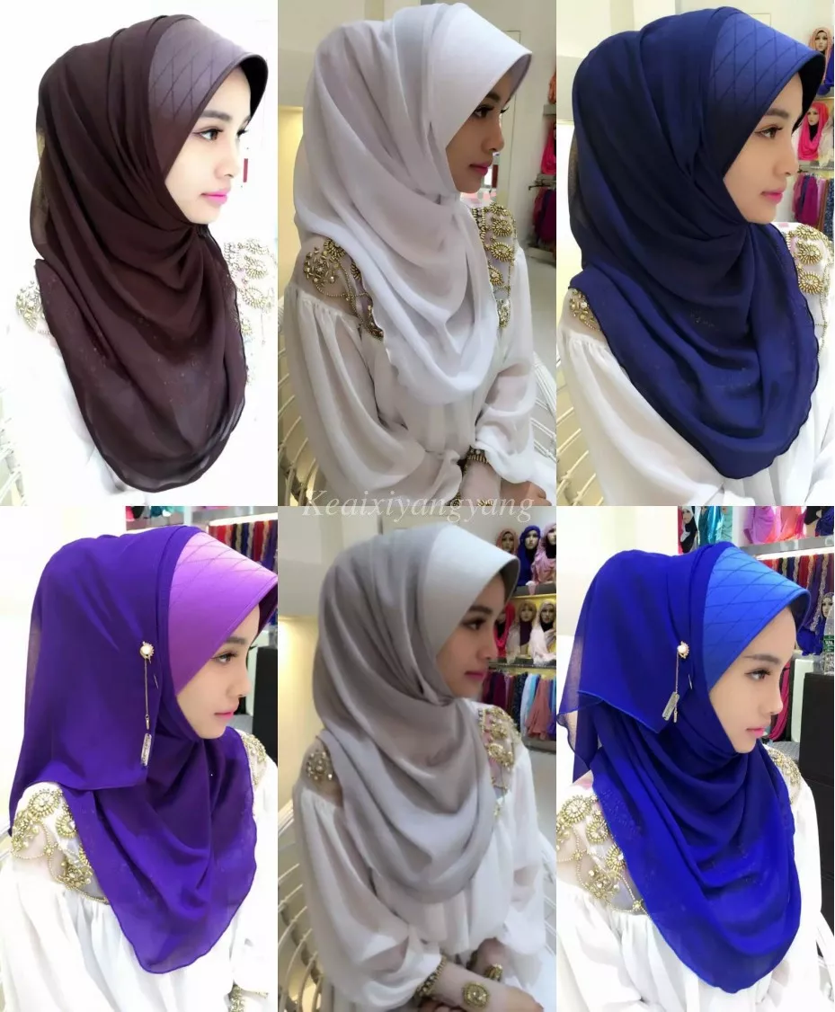 Muslim Pull On Ready Made One PIECE Diamonte Arab Hijab Stretch Scarf Headwear