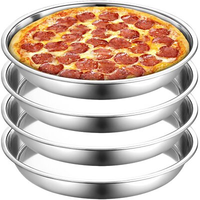 4 Pack 13 Inch Stainless Steel Pizza Pan, Deep Round Baking Pan Large Pizza B...