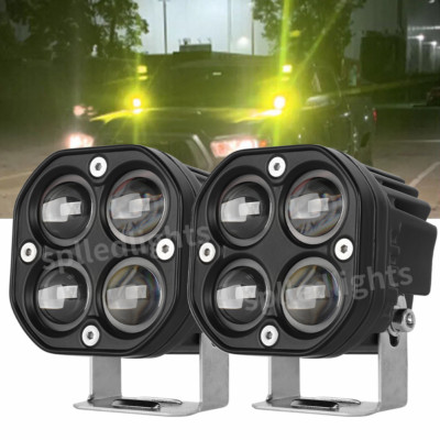 2X 3inch LED Cube Pods Work Light Bar Spot Driving Lamp Amber+White Off Road SUV