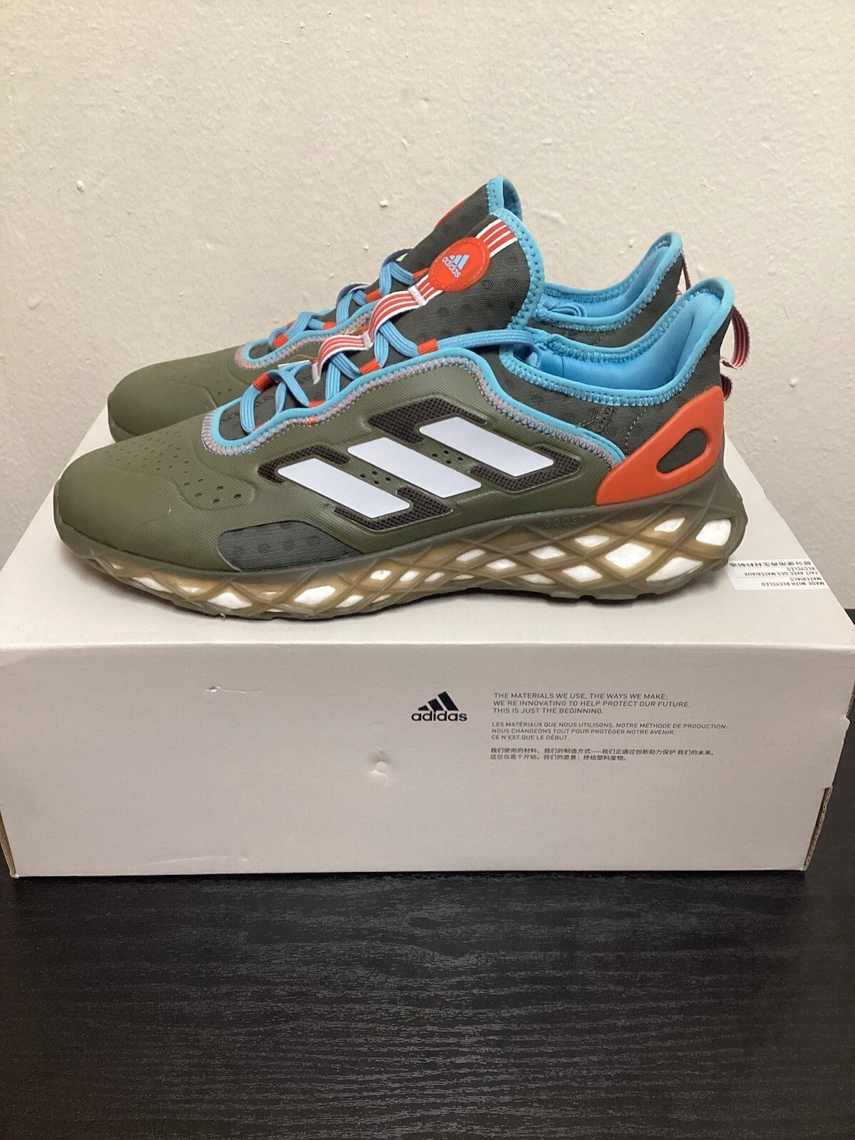 ADIDAS WEB BOOST ( OLISTR/HALBLU/PRERED ) (GREEN) SNEAKERS SHOES SIZE 12 HQ6170