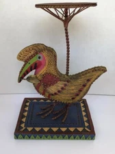 bird carved art candle holder Amazonia MARSHA McCARTHY 8.25" colorful