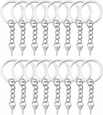 100Pcs Keychain Rings with Chain Open Jump Rings and Screw Eye Pins Silver New