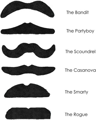 Fake Moustache Set x12 NEW Fancy Dress Self Adhesive Assorted Moustaches - Picture 3 of 11