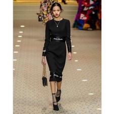 Dolce&Gabbana Runway Limited Edition Logo print tape wool dress Size 40 IT,S/M