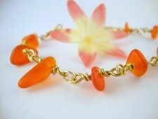 Handcrafted Sea Glass Bracelet, Ladies Stretch Bracelet, Beaded Chain Bangle