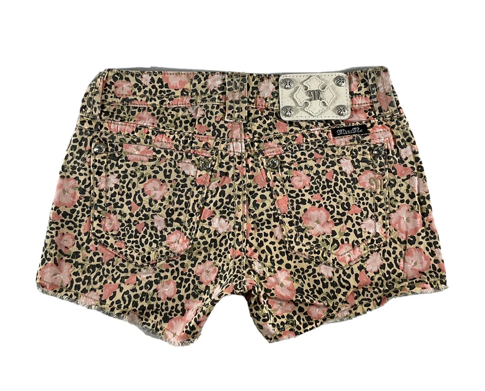 Miss Me джинсы шорты заниженной гибискус цветочный леопард печать вырез джинсовой ткани 26 - Изображение 4 из 4