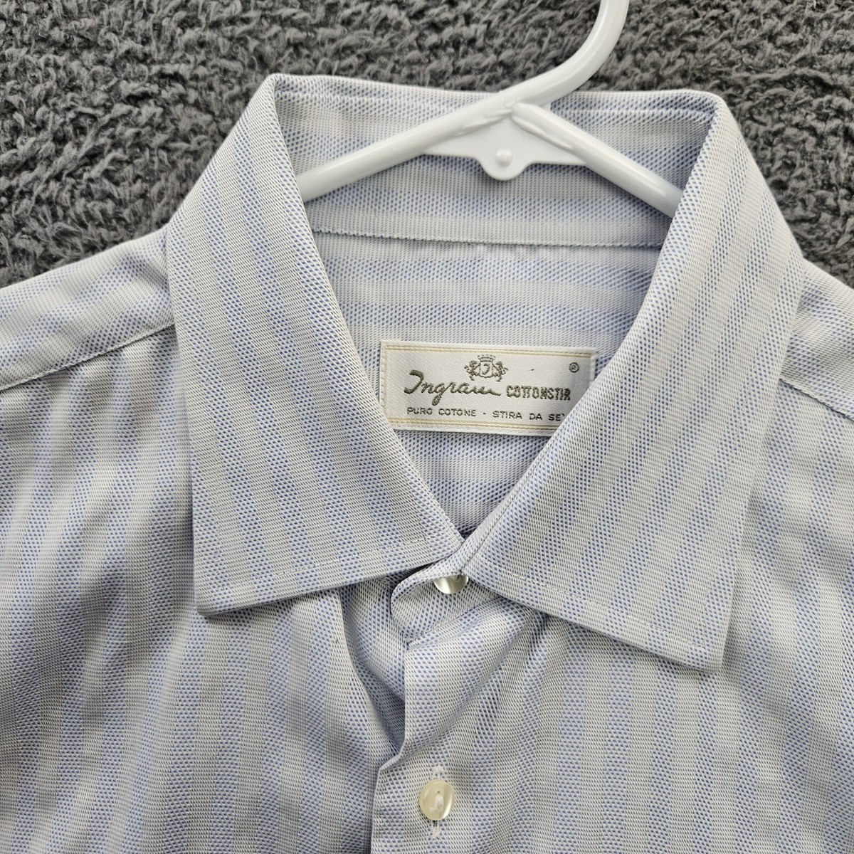 Ingram Dress Shirt Blue on Blue Cotton Stripe Shiny Men Large