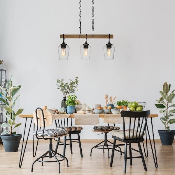 Uolfin Transitional Black Dining Room Island Chandelier 25 3-Light  Farmhouse
