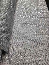 Silver Floral Lace Fabric with Sequin Embroidery   Sold by the Yard for Dresses