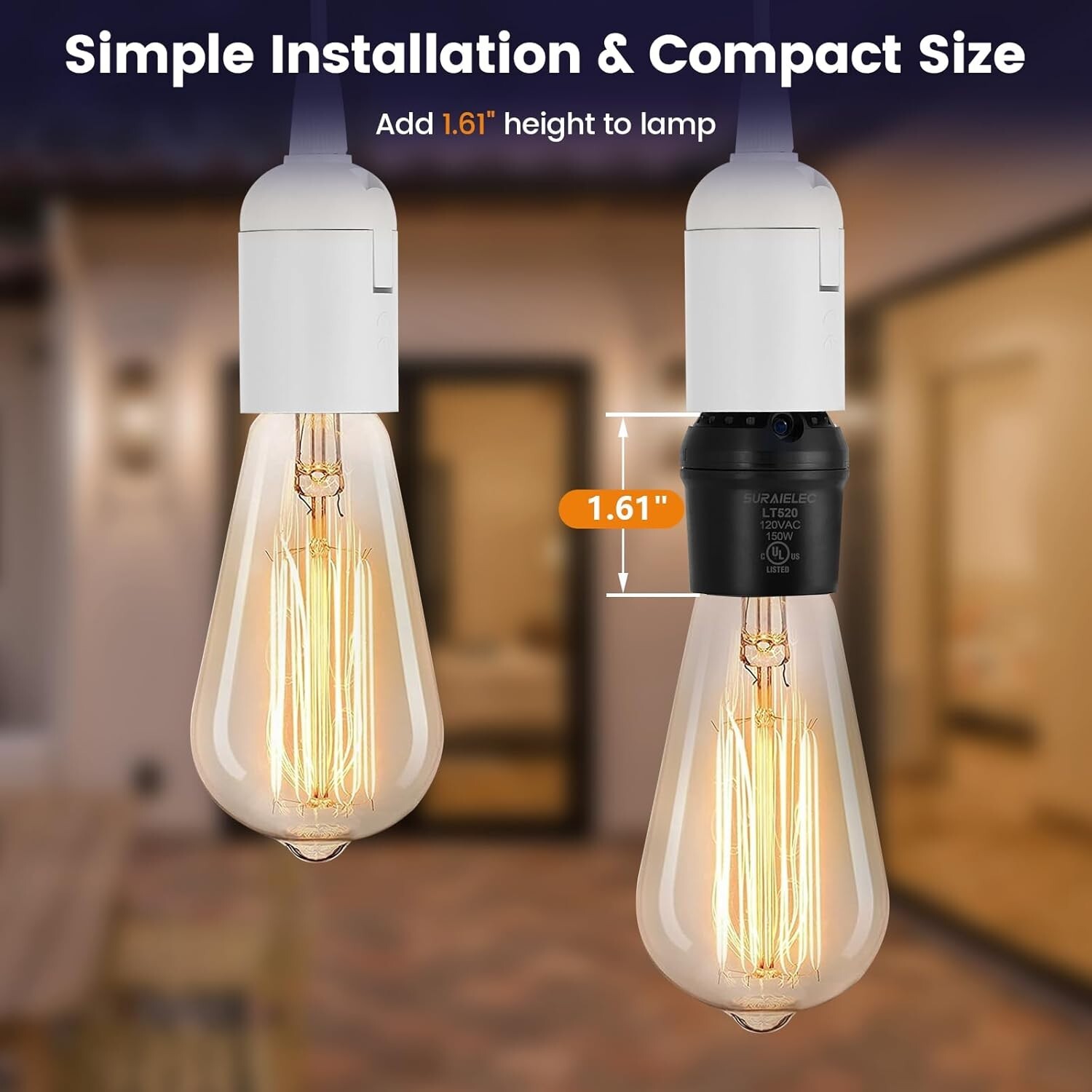 Sensor Socket Adapter 2 Pack Dusk to Dawn Light Sensor Socket Adapter, 360° Rotation