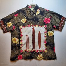 Koko Island Mens Hawaiin Button Shirt Extra Large Black Floral Short Sleeve